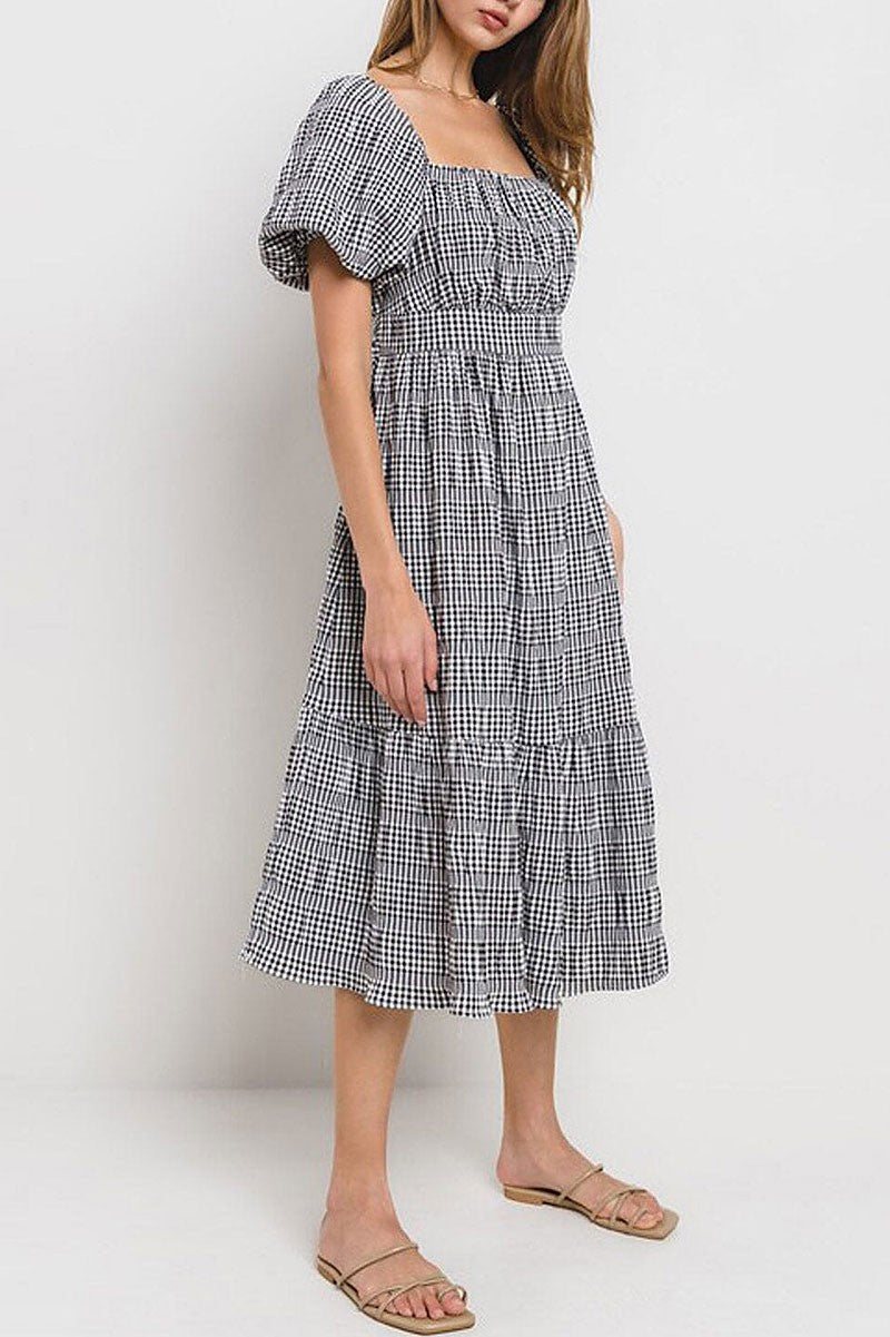 Vestido MIDI GRIS LINEAS BLANCOS